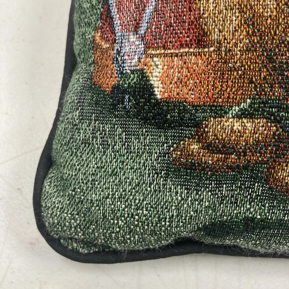 Vtg Puppy Lab Dog Christmas Tapestry Small‎ Decorative Throw Pillow Presents 11